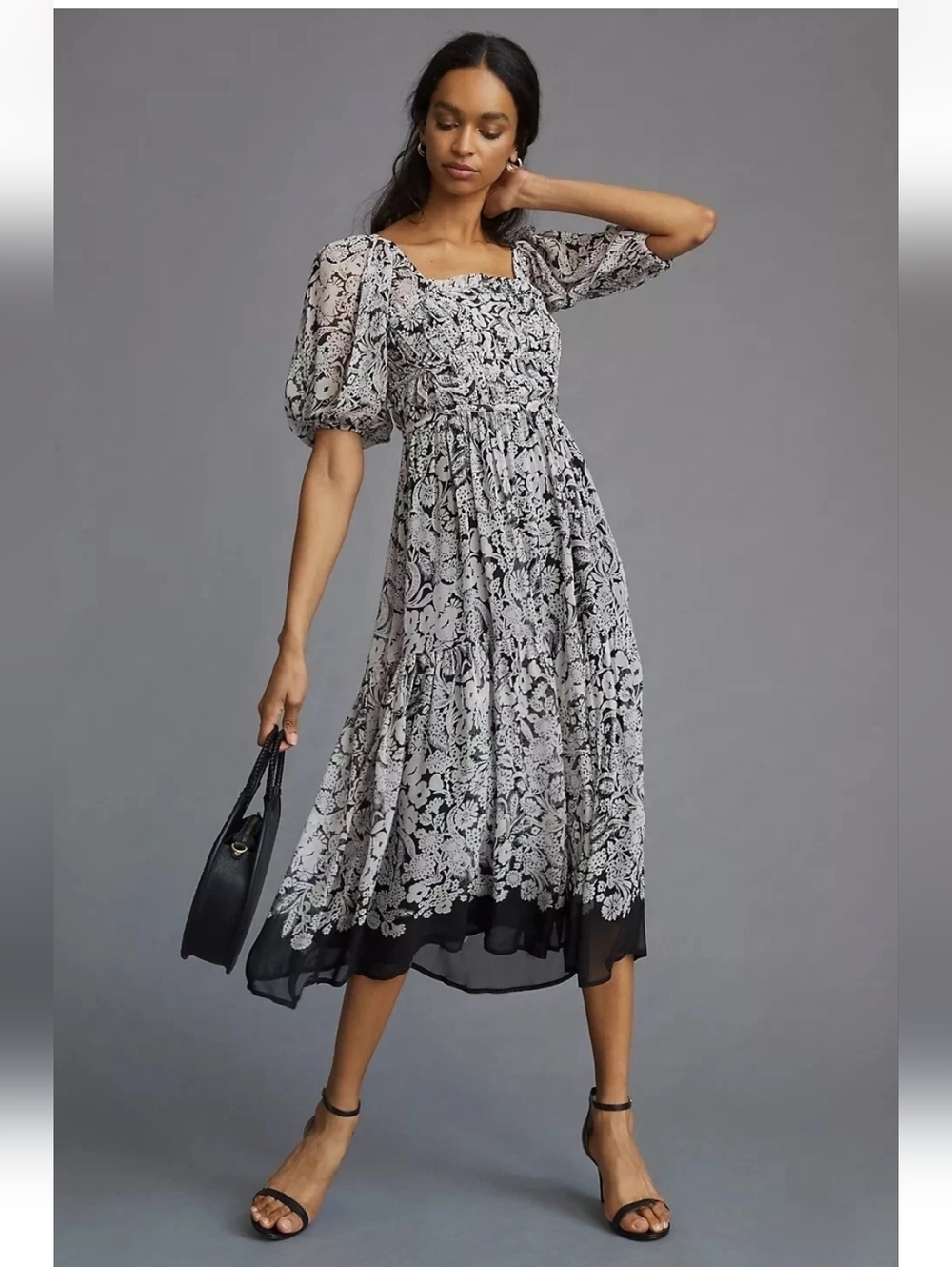 Anthropologie Squareneck Smocked Midi Dress Size S